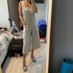 Madewell striped patchwork jumpsuit with floral print details